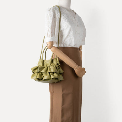 Pleated Ruffled Handbag Casual Messenger Bag with Sandwich Pocket and Inner Zipper - pleated ruffled handbag casual