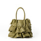 Pleated Ruffled Handbag Casual Messenger Bag with Sandwich Pocket and Inner Zipper - pleated ruffled handbag casual