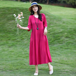 Plus Size Retro Art A-Line Midi Skirt Viscose Short Sleeve Dress Women - Teleplus