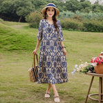 Plus Size Retro Art A-Line Midi Skirt Viscose Short Sleeve Dress Women - Teleplus