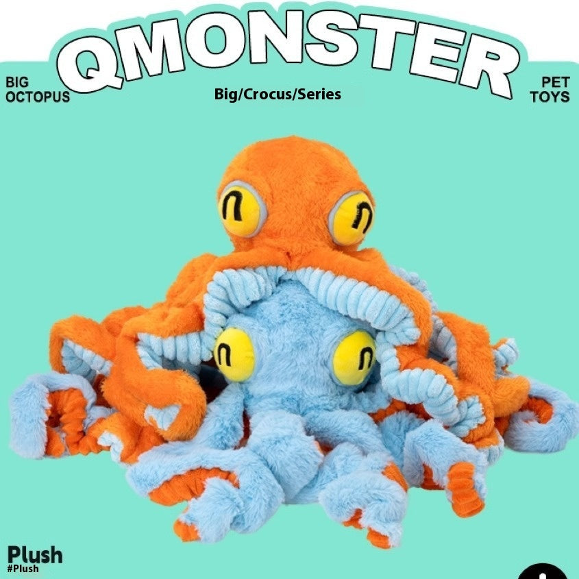Plush Octopus Cat Toy Blue and Orange Soft Chew for Indoor Cats - Teleplus
