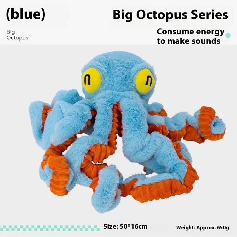 Plush Octopus Cat Toy Blue and Orange Soft Chew for Indoor Cats - Teleplus