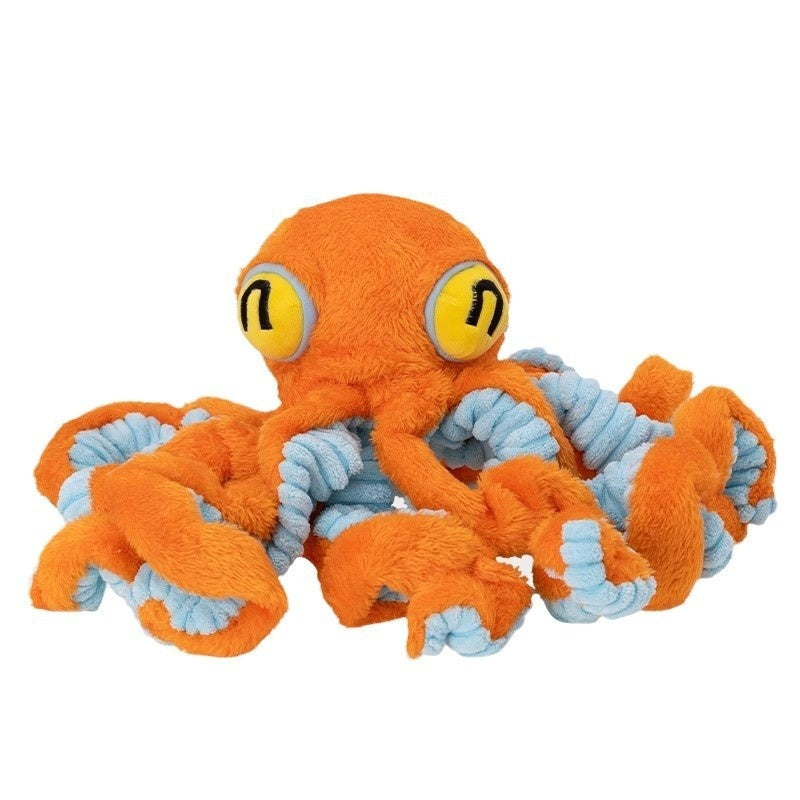 Plush Octopus Cat Toy Blue and Orange Soft Chew for Indoor Cats - Teleplus