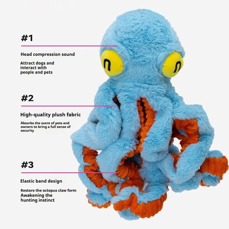 Plush Octopus Cat Toy Blue and Orange Soft Chew for Indoor Cats - Teleplus