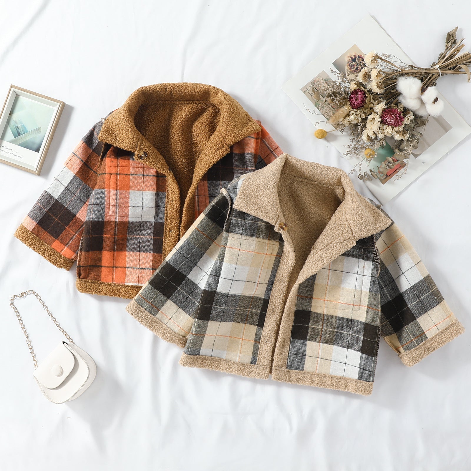 Plush Plaid Reversible Coat for Kids with Wool Fabric and Cotton Lining - Teleplus plush plaid reversible coat