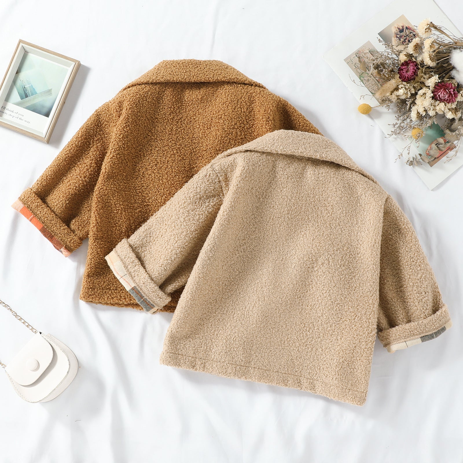 Plush Plaid Reversible Coat for Kids with Wool Fabric and Cotton Lining - Teleplus plush plaid reversible coat