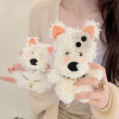 Plush West Highland Puppy Phone Case with Cartoon Furry Design - Teleplus west highland puppy plush phone case