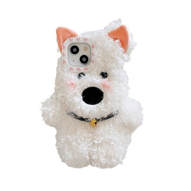 Plush West Highland Puppy Phone Case with Cartoon Furry Design - Teleplus west highland puppy plush phone case