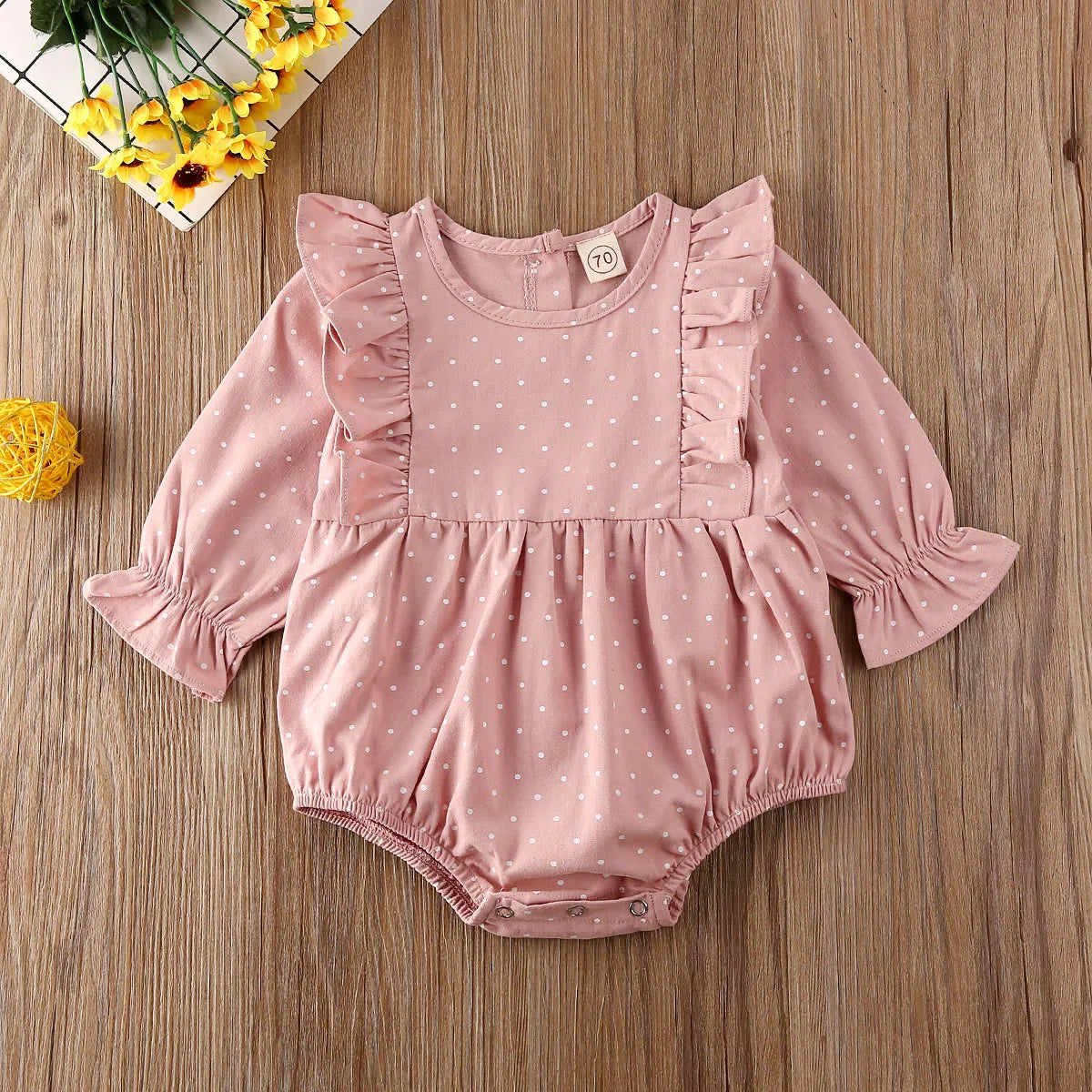 Polka Dot Long-sleeved Jumpsuit Newborn Ruffled Romper - Polka Dot Romper for Tiny Trendsetters in Pink