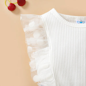 Kids Denim Two-Piece Suit in White or Pink Suitable for United States - Polka Dots and Trendy Tiny Tots united states