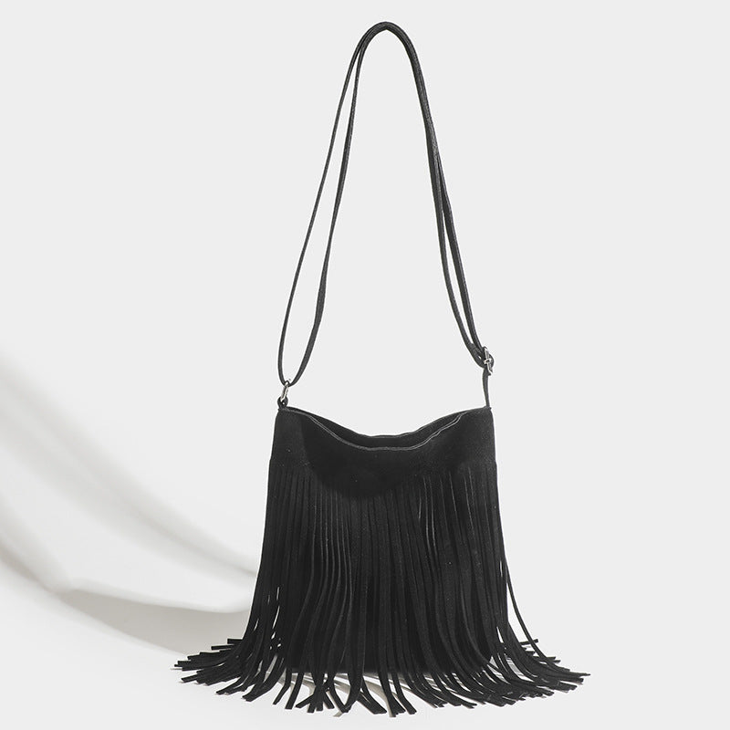 Popular Shoulder Bag with Artistic Tassel and Simple Design in Synthetic Leather - artistic tassel simple popular