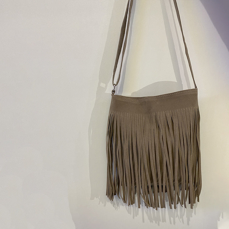 Popular Shoulder Bag with Artistic Tassel and Simple Design in Synthetic Leather - artistic tassel simple popular
