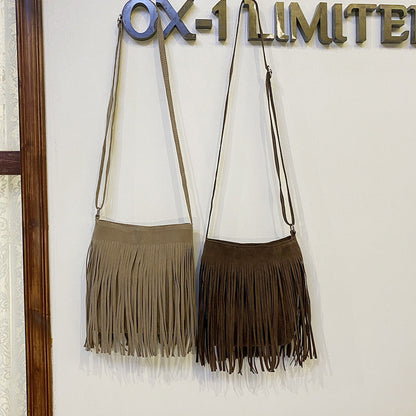 Popular Shoulder Bag with Artistic Tassel and Simple Design in Synthetic Leather - artistic tassel simple popular
