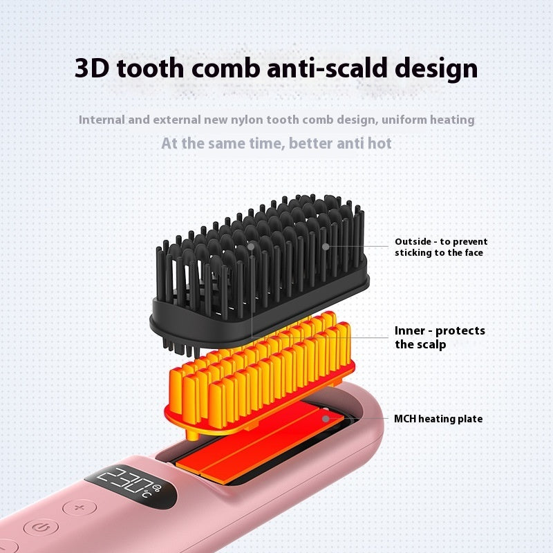 Portable Anion Straight Comb with Battery and USB Type-C Charging - portable anion straight comb buckle flip