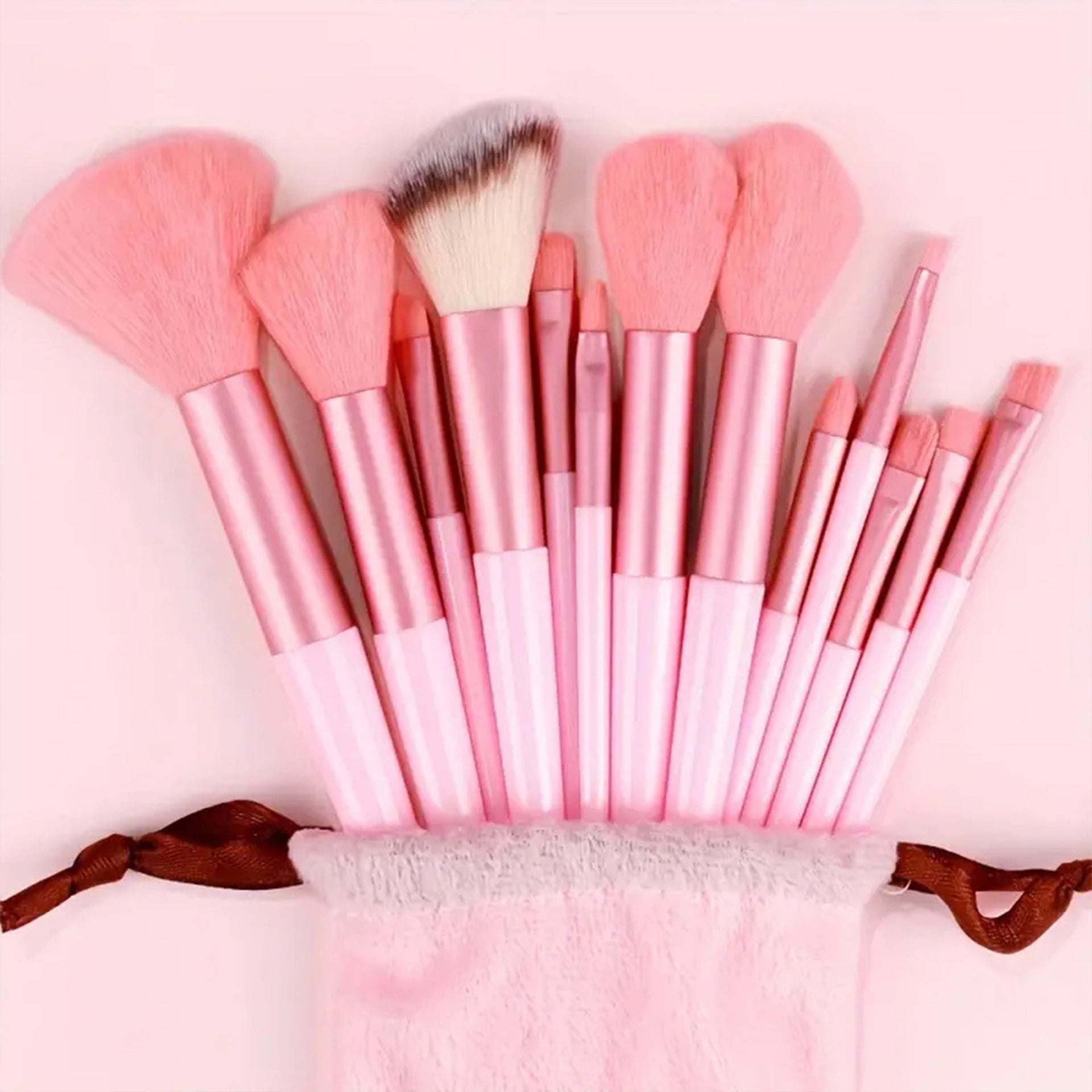 Portable Cloth Bag Makeup Brush Set with Hair and Long Handle - cloth bag portable hair makeup brush suit
