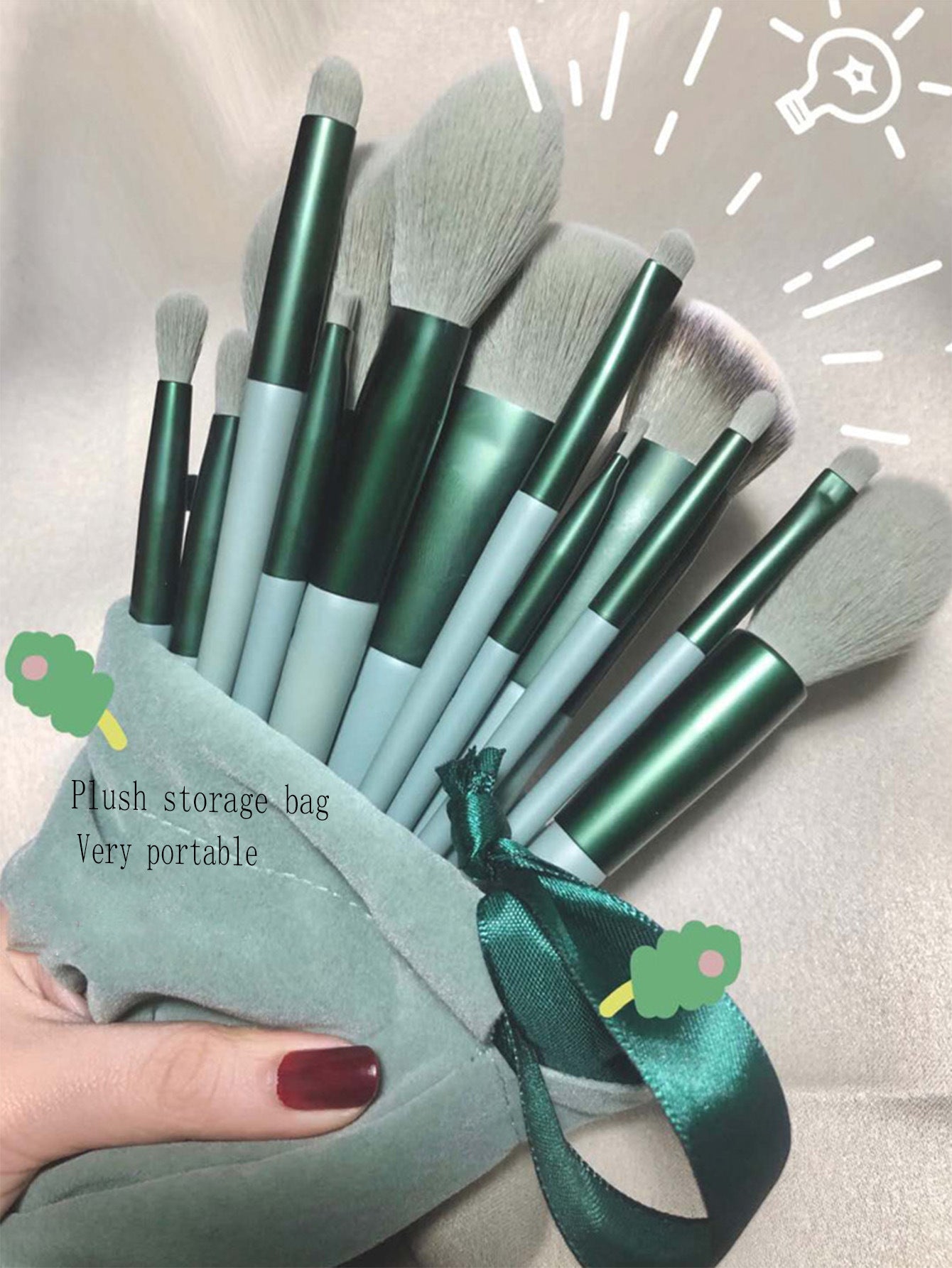 Portable Cloth Bag Makeup Brush Set with Hair and Long Handle - cloth bag portable hair makeup brush suit