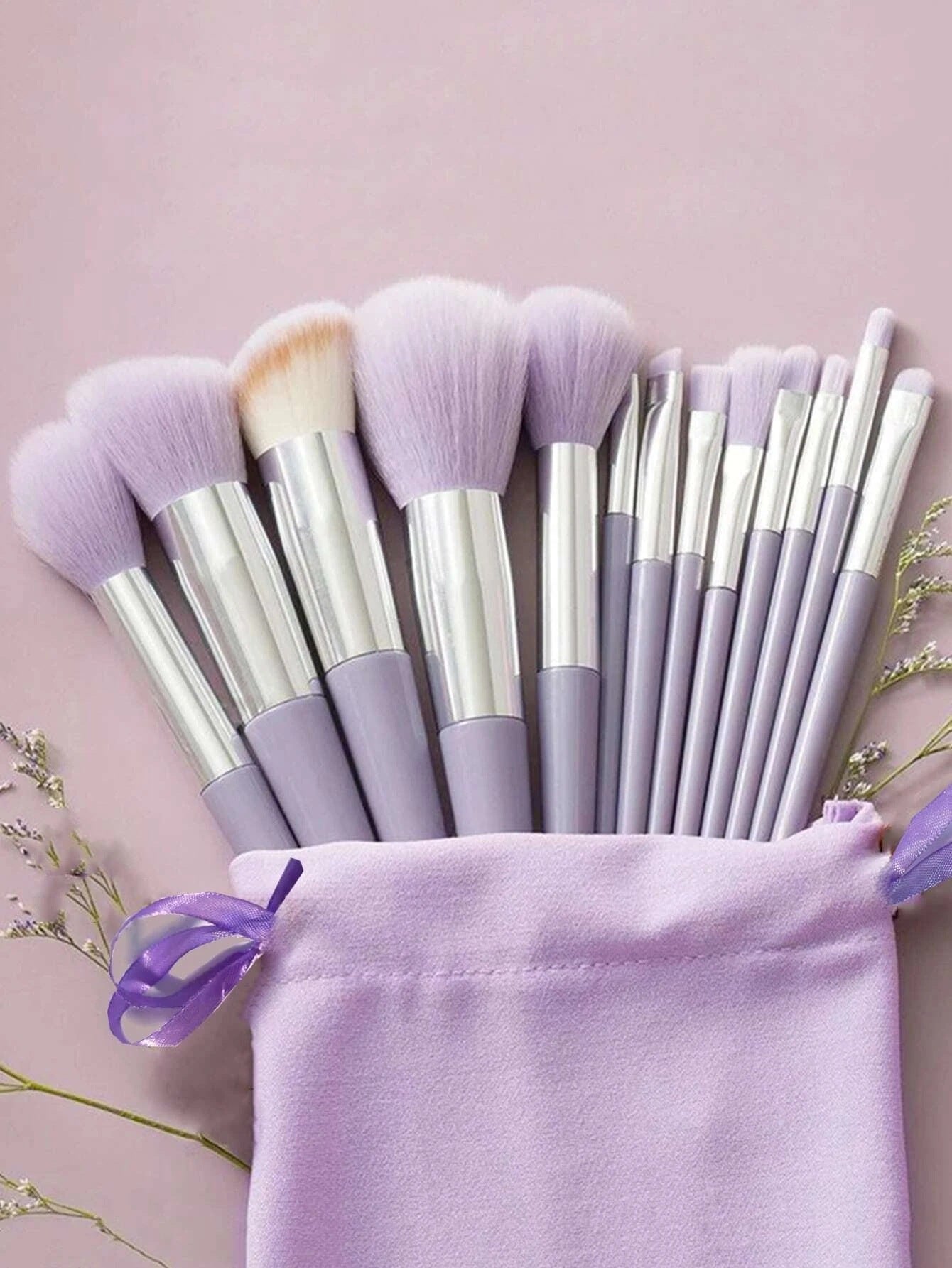 Portable Cloth Bag Makeup Brush Set with Hair and Long Handle - cloth bag portable hair makeup brush suit