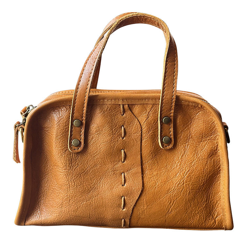 Portable Crossbody Bag with Genuine Leather for Simple Retro Literary Style - Teleplus portable crossbody lightweight