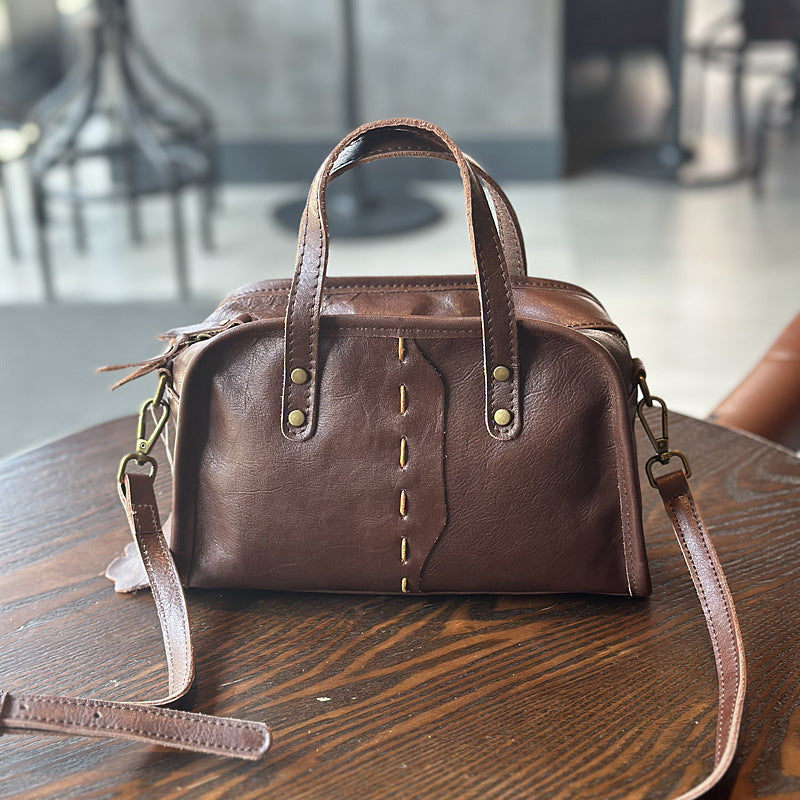 Portable Crossbody Bag with Genuine Leather for Simple Retro Literary Style - Teleplus portable crossbody lightweight