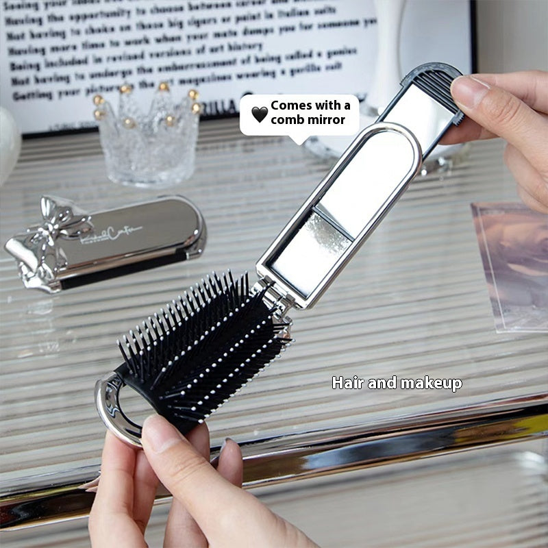 Portable Folding Mini Massage Cushion Comb with Pink and Silver Bow - Teleplus portable folding mini massage cushion