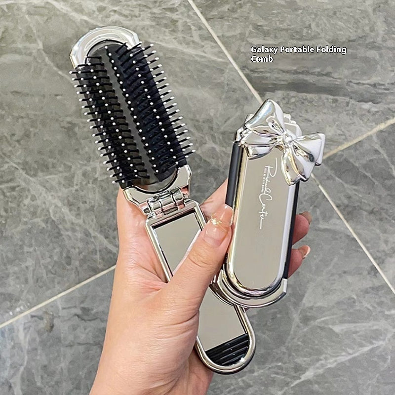 Portable Folding Mini Massage Cushion Comb with Pink and Silver Bow - Teleplus portable folding mini massage cushion