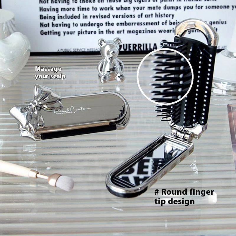 Portable Folding Mini Massage Cushion Comb with Pink and Silver Bow - Teleplus portable folding mini massage cushion