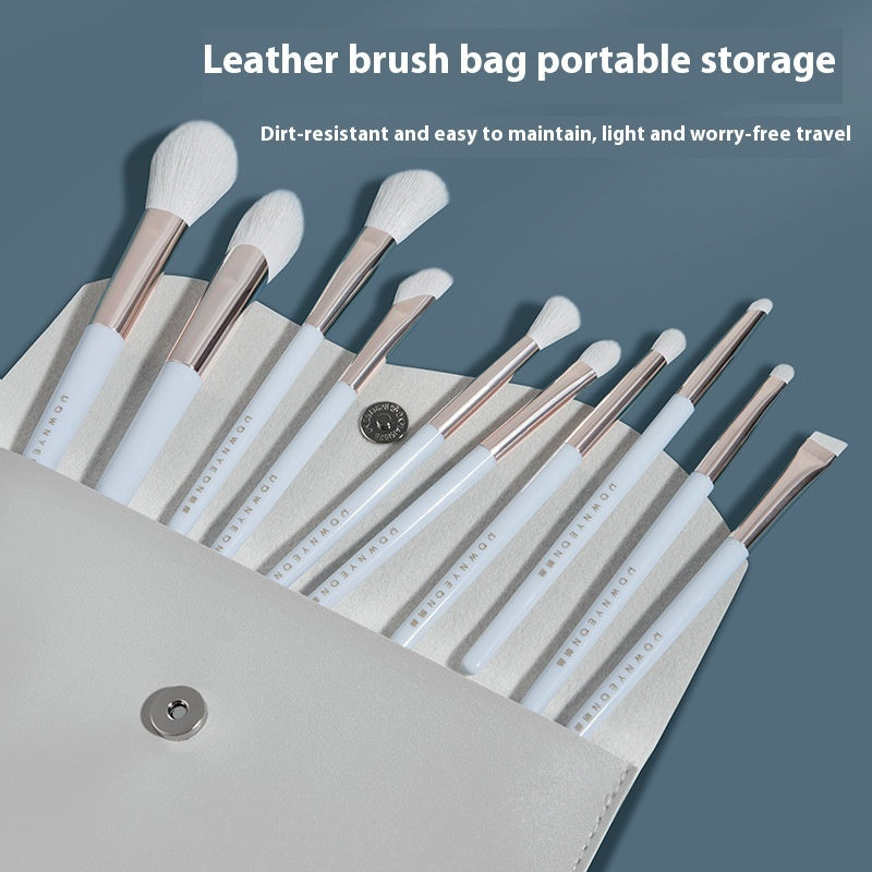 Portable Makeup Brush Set with Fiber Wool Handles 10 Pieces - Teleplus portable makeup brush sets fiber wool