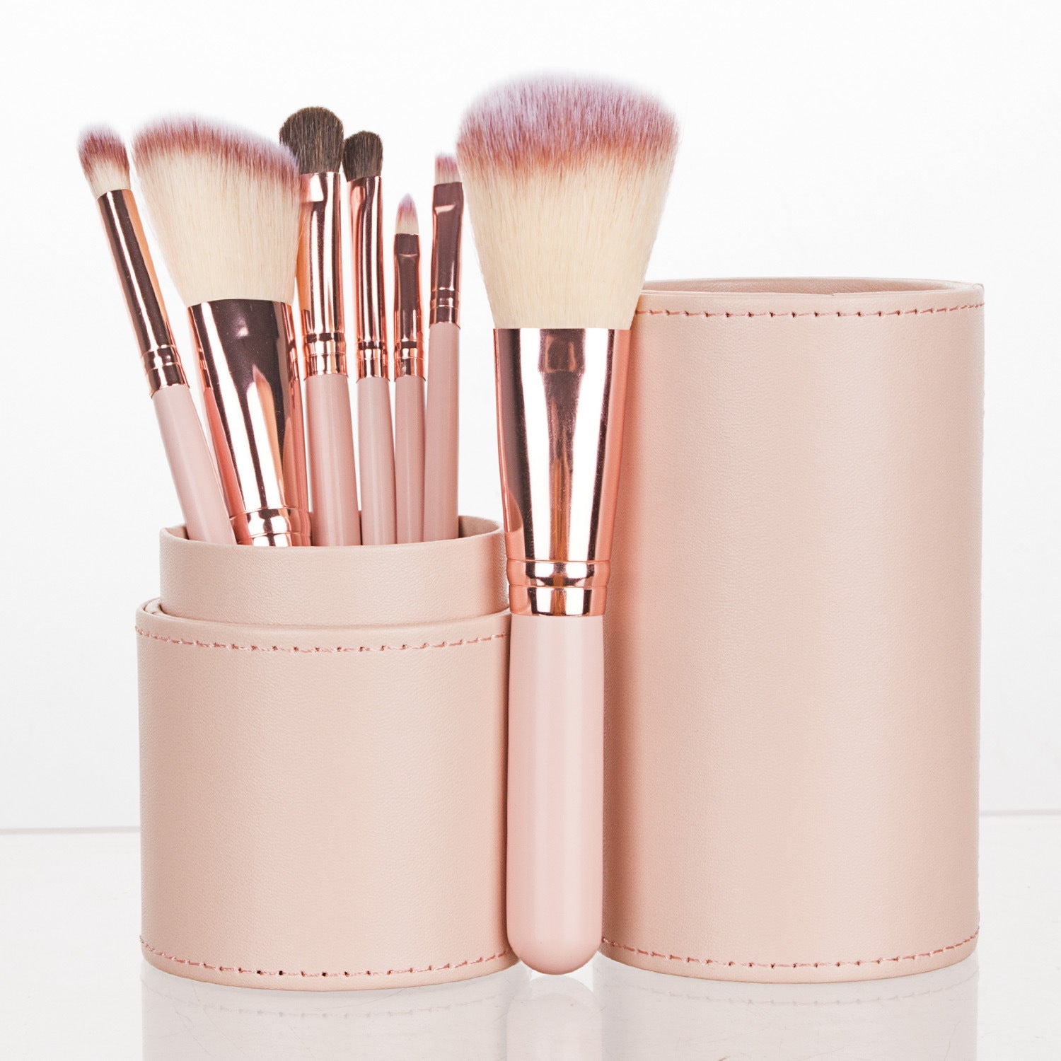 Portable Mini Makeup Brush Set with 7 Brushes and Storage Bucket - makeup brushes portable mini