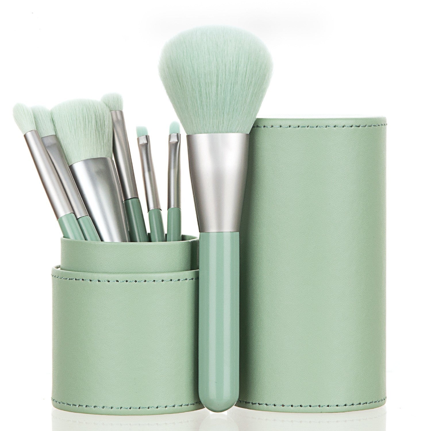 Portable Mini Makeup Brush Set with 7 Brushes and Storage Bucket - makeup brushes portable mini