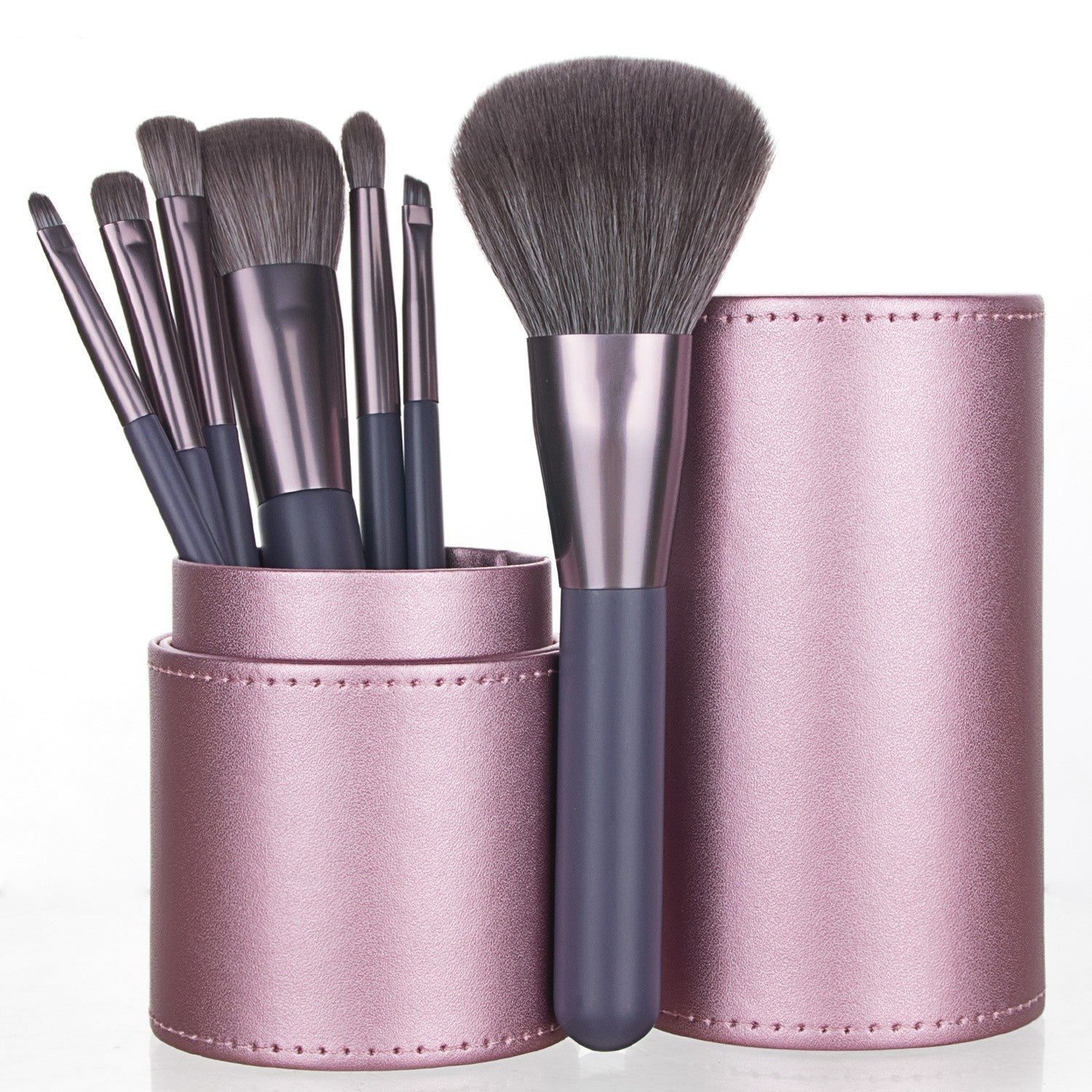 Portable Mini Makeup Brush Set with 7 Brushes and Storage Bucket - makeup brushes portable mini