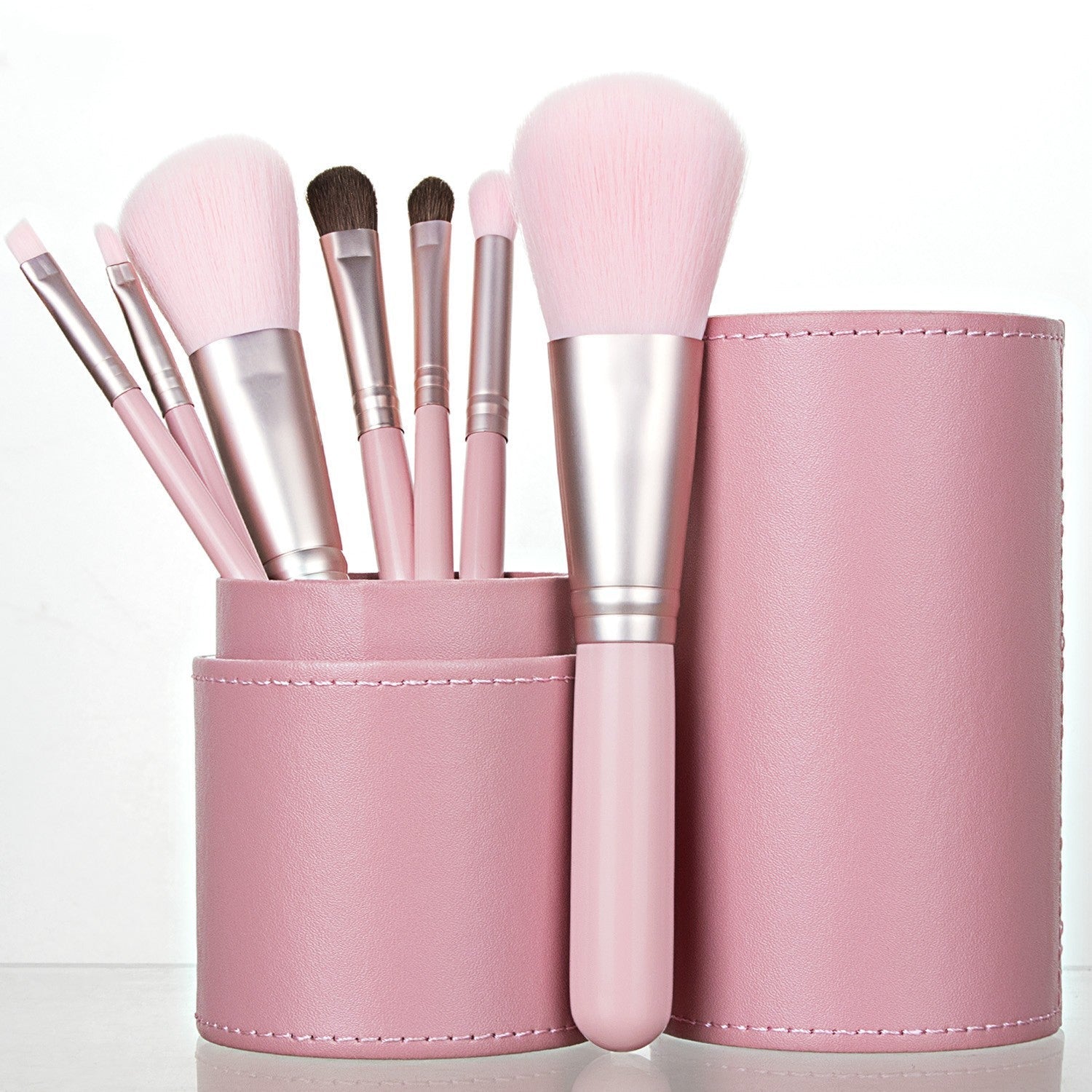 Portable Mini Makeup Brush Set with 7 Brushes and Storage Bucket - makeup brushes portable mini