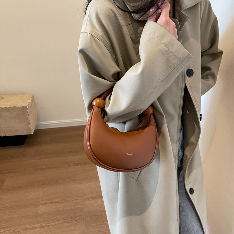Portable Moon Bag with Soft Leather Shoulder Messenger Design - shoulder messenger soft leather portable moon bag