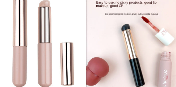 Portable Round Head Silicone Lip Brush with Handle and Lidded Design - Teleplus portable round head silicone lip brush