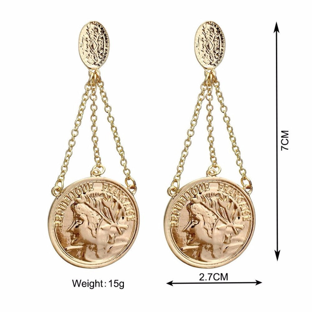 Portrait Coin Earrings European And American Fashion Retro Style - Rock Portrait Coin Earrings for Retro Style Vibes