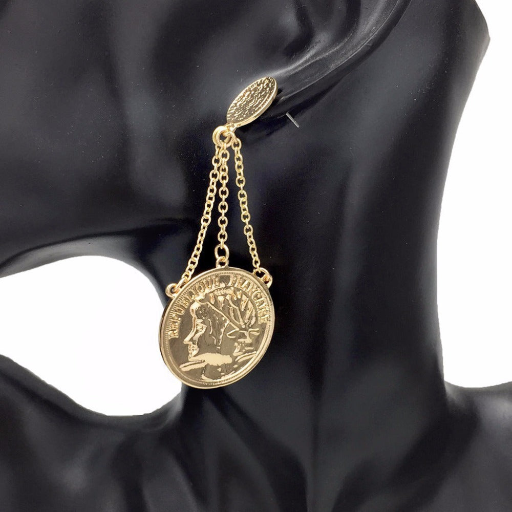 Portrait Coin Earrings European And American Fashion Retro Style