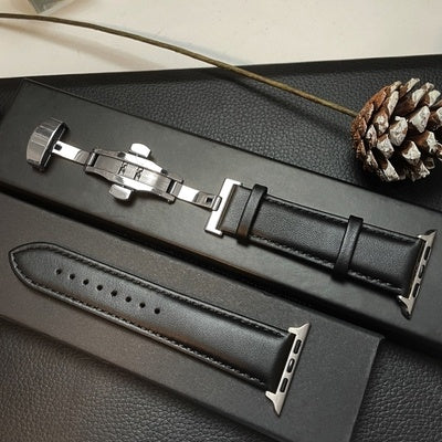 Premium Business Watchband with Line Bow Buckle Options in Black and Light Brown - for Classy Time line bow buckle