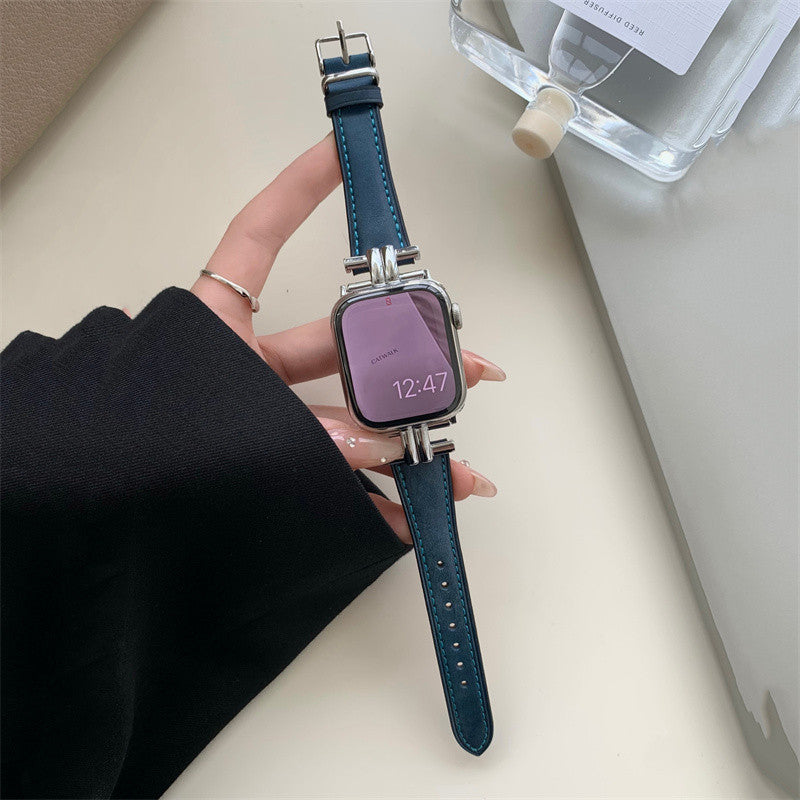 Premium Metal Stitching Leather Vintage Strap - Premium Metal Stitching Leather Watch Strap for Apple