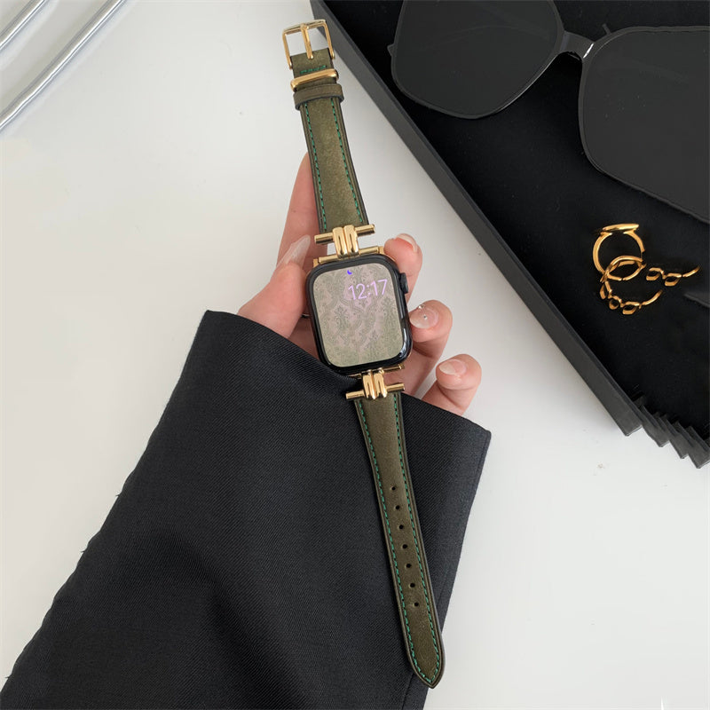 Premium Metal Stitching Leather Vintage Strap - Premium Metal Stitching Leather Watch Strap for Apple