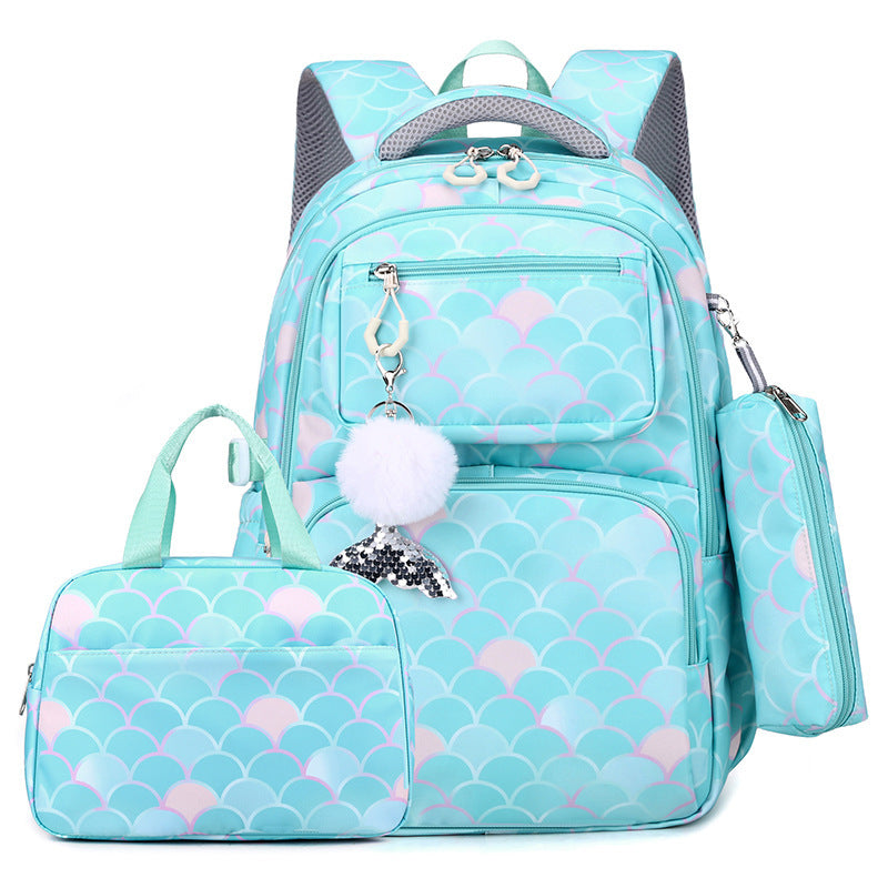 Printed Primary School Student Schoolbags Burden Alleviation Waterproof - Three-Piece Set That Makes Schoolbag Woes