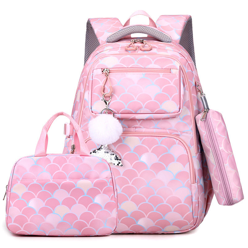 Printed Primary School Student Schoolbags Burden Alleviation Waterproof - Three-Piece Set That Makes Schoolbag Woes