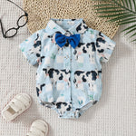 Printed Short Sleeve Lapel Bow Shirt Jumpsuit - Baby’s Short Sleeve Jumpsuit for Tiny Trendsetters