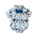 Printed Short Sleeve Lapel Bow Shirt Jumpsuit - Baby’s Short Sleeve Jumpsuit for Tiny Trendsetters