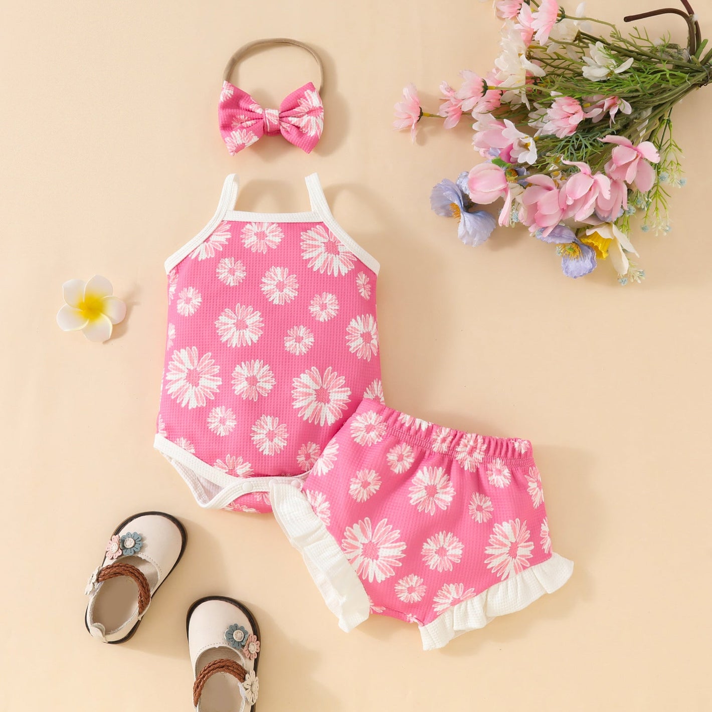 Rose Red Baby Suit for 0-18 Months Euro and United States Sizes - Waffle Rompers Tiny Fashionistas in united states chf