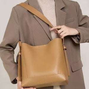 PU Leather Barrel Shoulder Bag with Split Pocket Neutral Tote Handbag - Teleplus