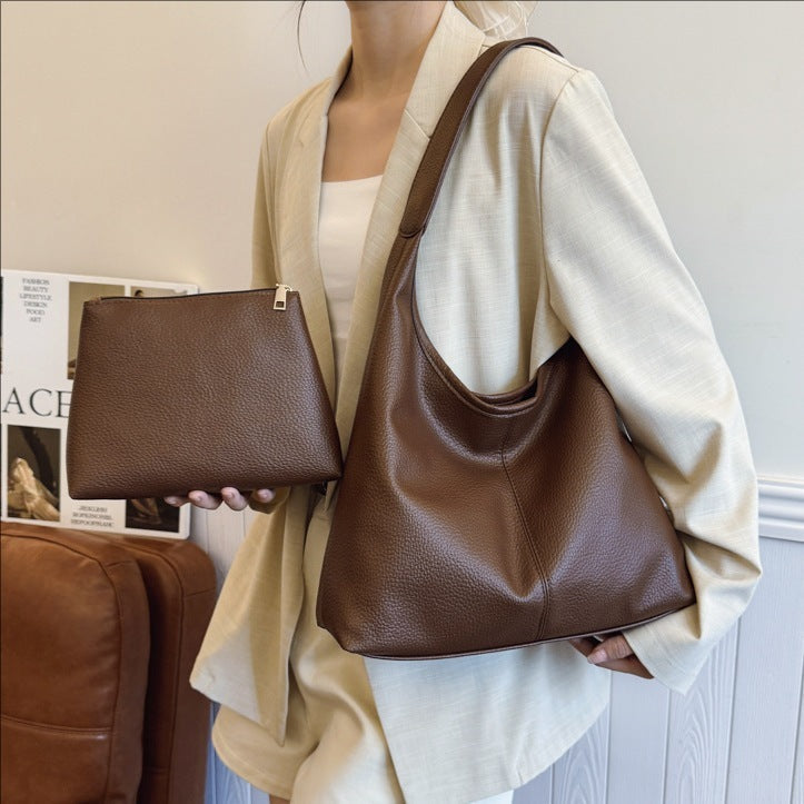 PU Leather Bucket Bag with Zipper Pockets Large Capacity Handbag for Women - Teleplus