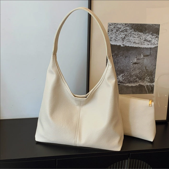 PU Leather Bucket Bag with Zipper Pockets Large Capacity Handbag for Women - Teleplus