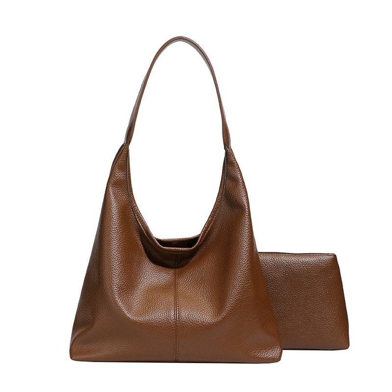 PU Leather Bucket Bag with Zipper Pockets Large Capacity Handbag for Women - Teleplus