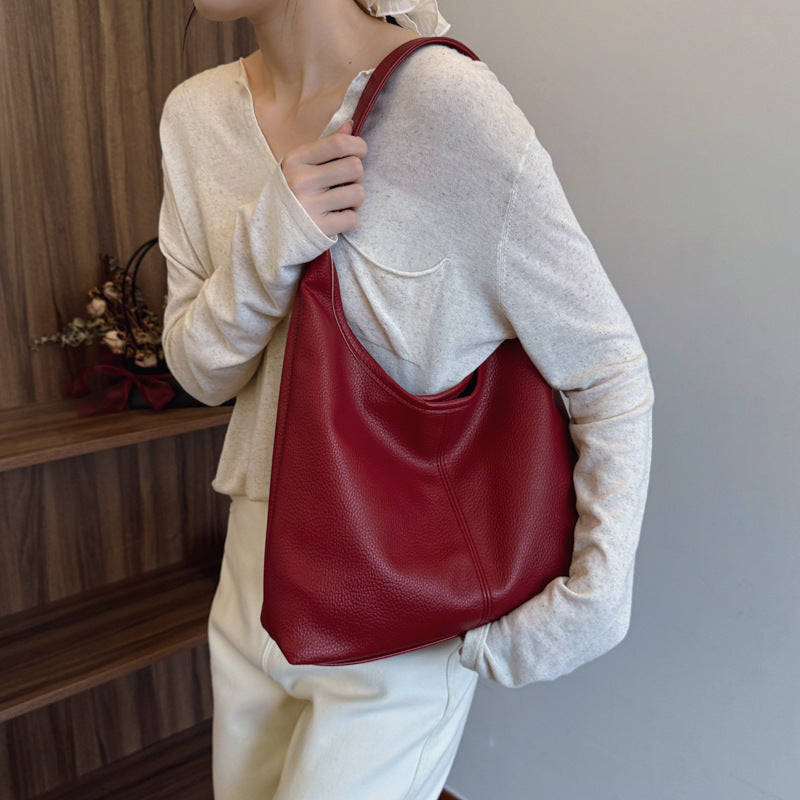 PU Leather Bucket Bag with Zipper Pockets Large Capacity Handbag for Women - Teleplus