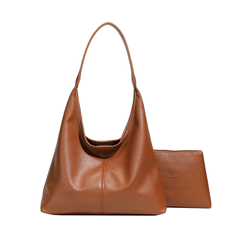 PU Leather Bucket Bag with Zipper Pockets Large Capacity Handbag for Women - Teleplus