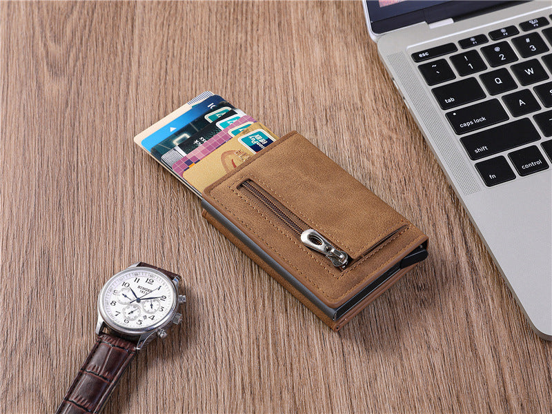 PU Leather Card Holder with Magnetic Buckle in Blue Black Brown for United States - Wallets That Won’t Break